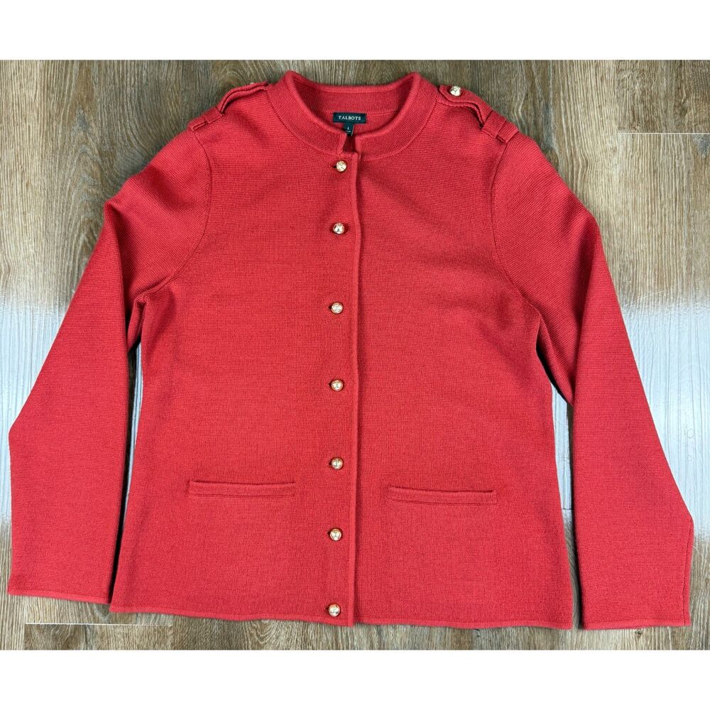 Talbots Rust Merino Wool Military Cardigan Gold Buttons L
